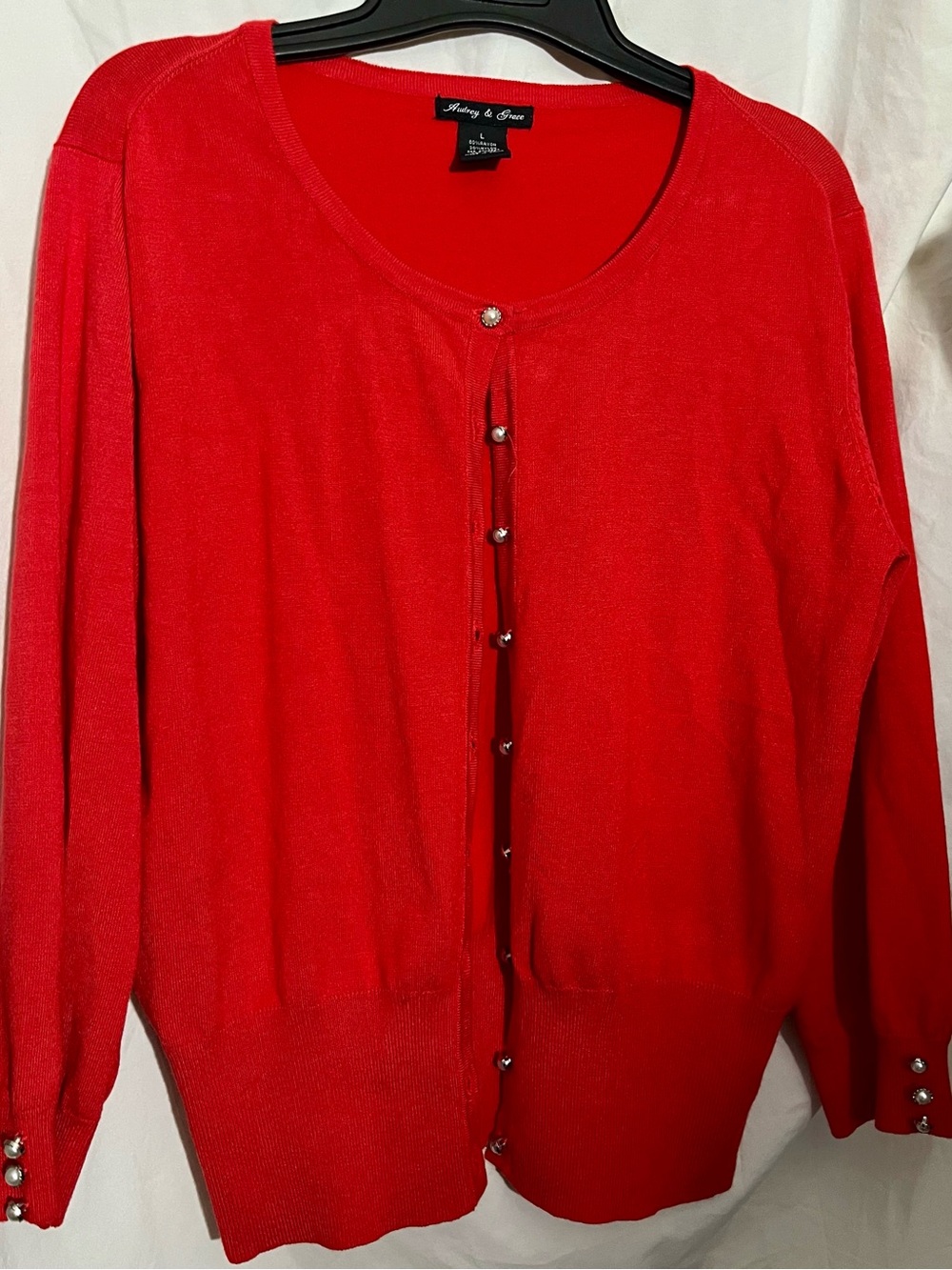 Audrey & Grace Bright Red Pearl-Button Cardigan